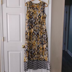 D & Co Denim&Co  black yellow gray  maxi dress Sz M